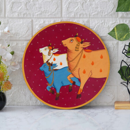 Divine Trio of Cows – A Symbol of Prosperity and Harmony" Cow painting, Indian traditional art, Pichwai style, Wall Art for Living Room, Bedroom, and Office Décor | Best Gift item