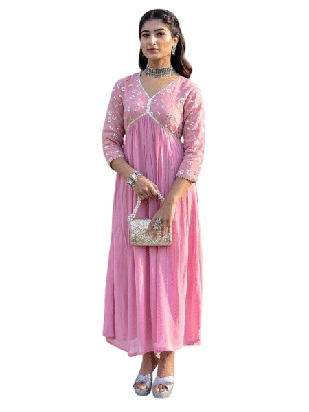 Elegant Pink Embroidered  women's Anarkali Kurta – Graceful Ethnic Wear for Every Occasion Size L