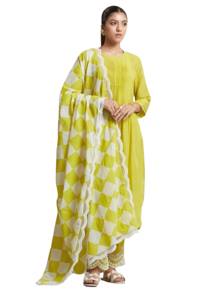 Women's Cotton Printed Straight Kurta with Palazzo Pants and Dupatta Size -L