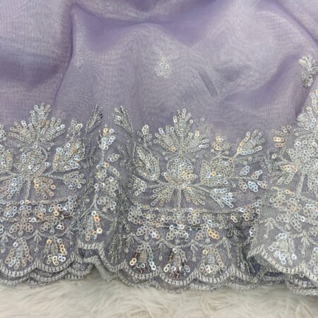 Women's Dreamy Lavender Twill Net Saree with All-Over Silver Sequin & Thread Embroidery – Complete with Heavily Worked Border for Festive & Wedding Wear